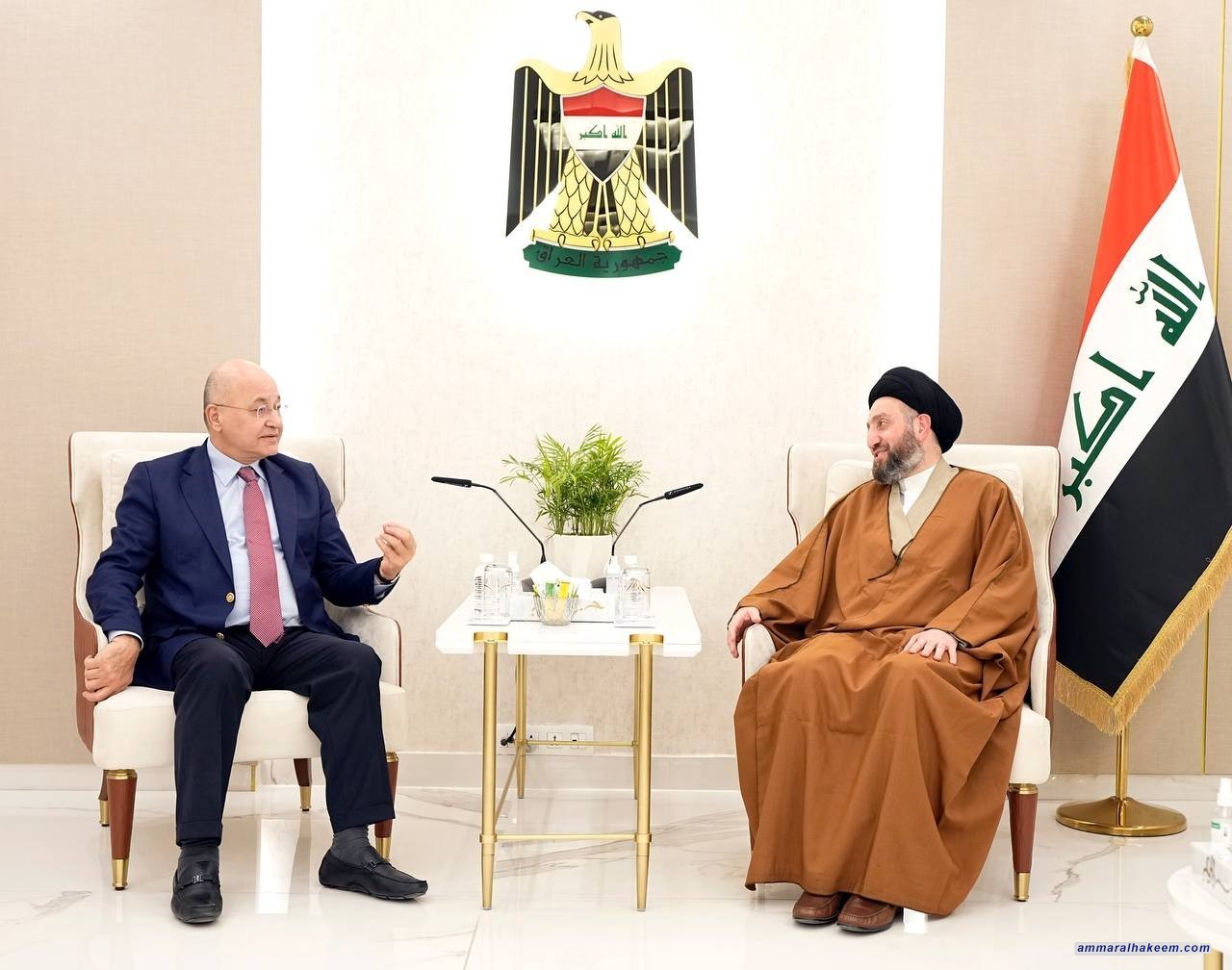 السيد الحكيم يستقبل الدكتور برهم صالح ويبحث معه تطورات المشهد السياسي