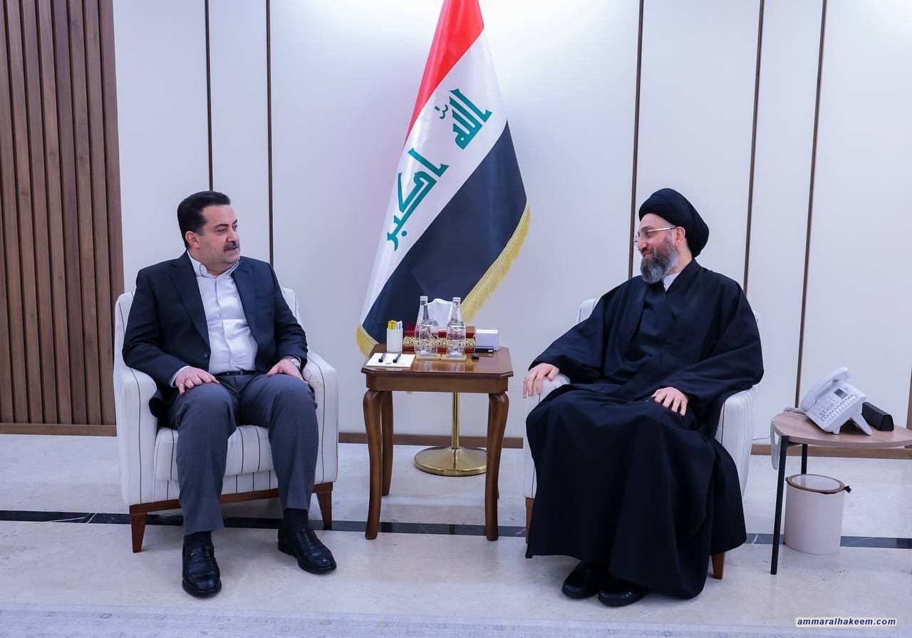 السيد الحكيم يستقبل السوداني ويشيد بخطوات الحكومة الخدمية وافتتاح المشاريع