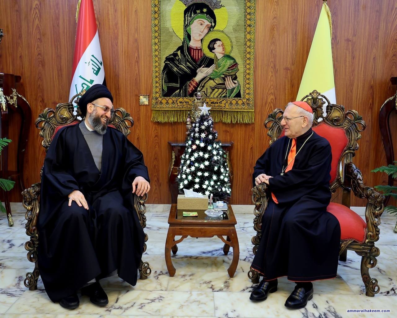 السيد الحكيم يؤكد أهمية تمكين المكون المسيحي ويبحث تطورات الأوضاع الإقليمية مع الكاردينال لويس ساكو