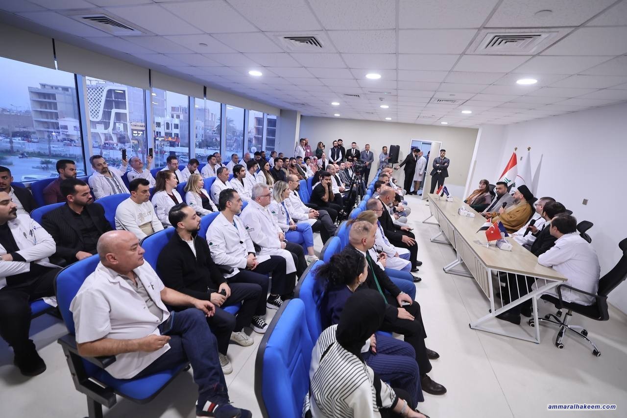 سەماحەتی حەكیم پیرۆزبایی كردنەوەی نەخۆشخانەی شەعب دەكات و گرنگی چاككردنی سروشتی دۆخی تەندروستی دووپات دەكاتەوە