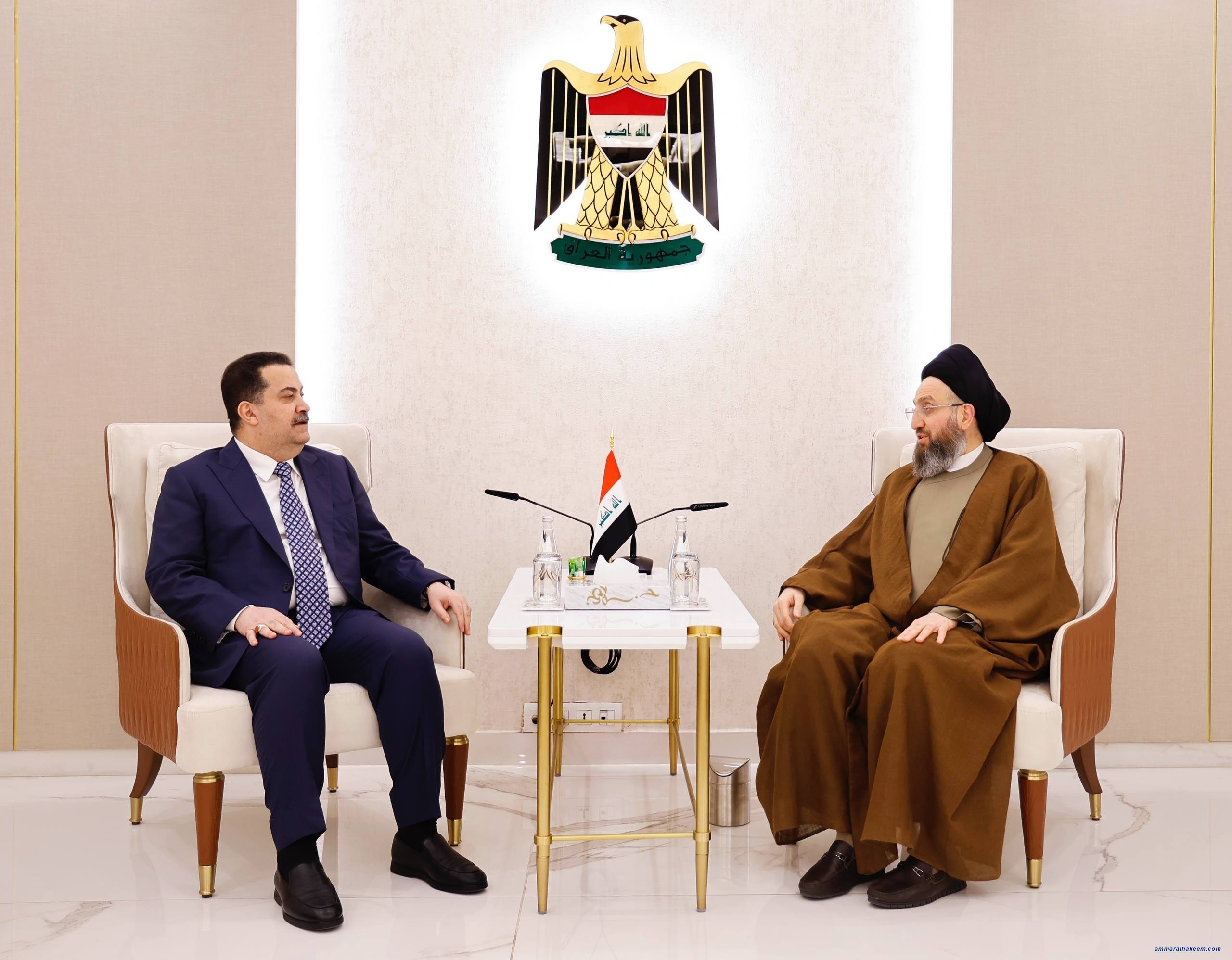 سەید حەكیم پێشوازی لە محەمەد شیاع سوودانی سەرۆكوەزیران دەكات و یەكڕیزی چوارچێوەی هەماهەنگی و پابەندبوون بە كات و ساتی دەستووری لەگەڵی تاوتوێ دەكات